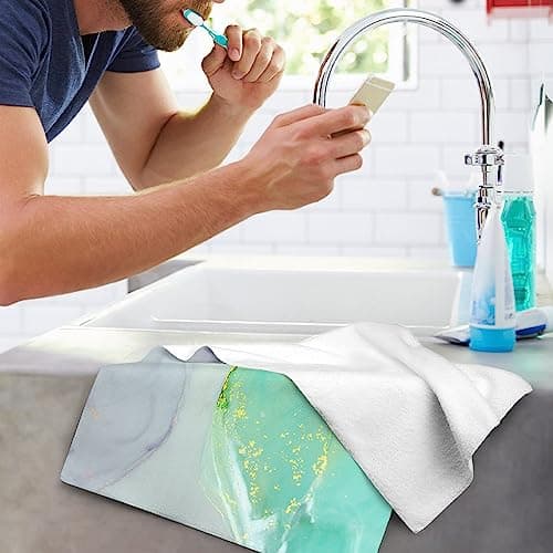 Teal Blue Gold Marble Hand Towels Set of 2 Soft Absorbent Turquoise Modern Decorative Towels for Bathroom Beach Spa Gym Yoga Swim Home Decor 14"x28" — view 6