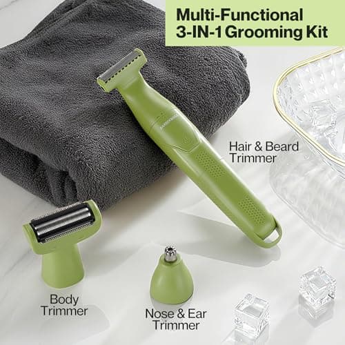 BarberBoss 3-in-1 Men’s Precision Trimmer, Beard and Hair Grooming Kit for Men, Body Groomer, Nose & Ear Trimmer, Rechargeable Cordless Shaver with USB Charging, 3-in-1 Men’s Shaver (Green) — view 2