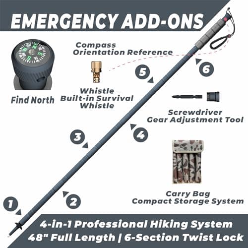 GoldPig Tactical Hiking Stick, 48" Aluminum, Tungsten Tip, 6-Piece — view 3