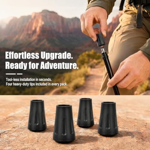 4 Pack Trekking Pole Rubber Tips, 11mm Universal Walking Stick Replacement Caps, Non Slip Reinforced Ferrules for Hiking Poles, Walking Poles, Canes and Trail Trekking — view 3