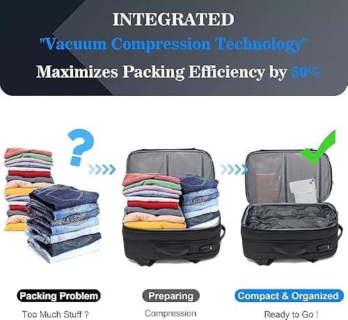LOKASS Vacuum Seal Compression Travel Backpack 60L Expandable, Anti Theft Travel Cabin Bag, Water Resistant Carry on Backpack, School Rucksack Gift for Men and Women, Black — view 2