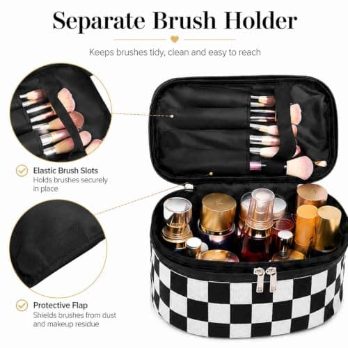 Travel Make Up Bag, Black and White Chequered Vanity Case, 1-Piece — view 4