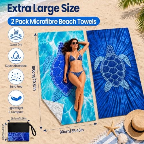 KUIYU 2PCS Microfiber Beach Towels 180x90cm Extra Large — view 2