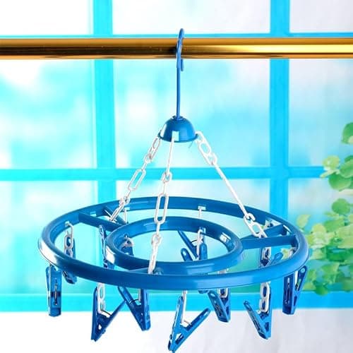 Round Clothes Hanger with 18 Hooked Pegs 32cm Washing Line Drying Rack Space Saving Laundry Organiser for Socks Underwear Small Garments Travel Home Use Plastic Clothes Airer Random Colour — view 6