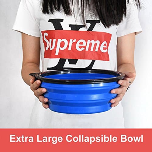 Extra Large Collapsible Dog Bowl, 3L XL Travel Dog Bowl, Foldable Travel Water Dish, 102oz X-Large Portable Collapsable Traveling Bowls with Carabiner for Dogs Walking, Hiking (Blue) — view 3