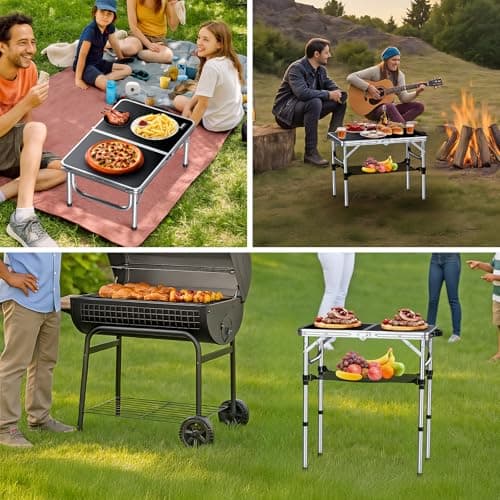 Anbte 2ft Folding Camping Table with Storage Net, 3 Adjustable Heights Small Folding Table, Lightweight and Portable, with Carry Handle, for Camping, Fishing, Picnic, Beach,Outdoor,Silver — view 5