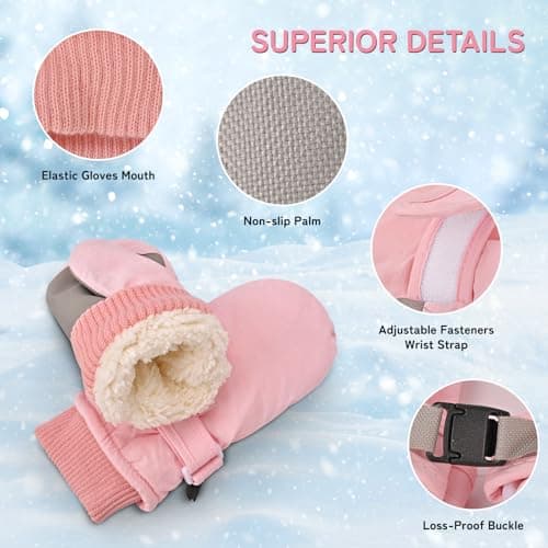 HZHSGLY Kids Ski Gloves, Kids Ski Mittens Winter Warm Waterproof Anti Slip Adjustable Wristband Snow Mittens for Skiing Snowboarding Winter Outdoor Sport (Pink, 4-8 Years) — view 3