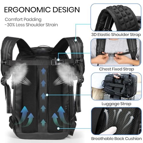 H.yeed Vacuum Backpack Travel Bag with Pump, Expandable 60L Travel Rucksack with USB/Type-C Charging Port&TSA Lock, Waterproof Lightweight Business Laptop Backpack, Fits 17.3 Inch Laptop-Dark Blue — view 3