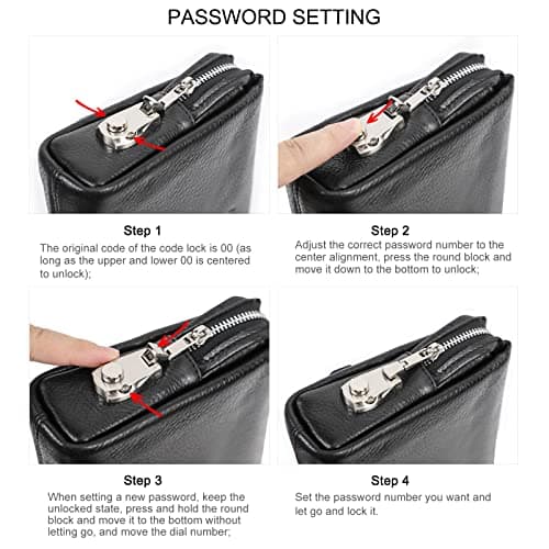 Contacts Genuine Leather ID Card Holder Clutch for Men, Mens Large Capacity with Anti-theft Combination Lock Travel Wallet with Strap — view 4