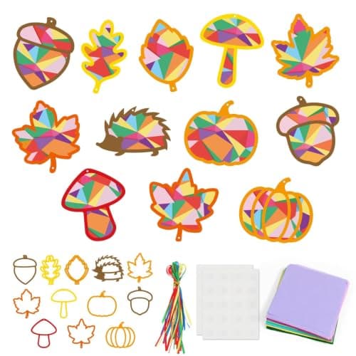 15 Pack Autumn Crafts for Kids, Autumn Suncatcher Craft Window Decorations