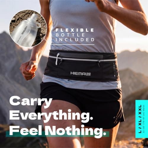 Running Belt with Flexible Bottle – No Bounce Hydration Waist Pack for Phone, Keys & Gels – Lightweight, Breathable for Men & Women, Reflective, Holds Poles & Essentials (L/XL/XXL) — view 2