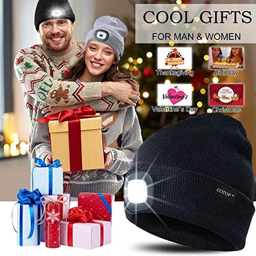 COTOP Unisex LED Headlamp Beanie Cap Men's Women Gift Winter Warm Beanie Hat Hands Free Lighted Beanie Cap for Dog Walking Night, Running, Camping,Hiking Black — view 6