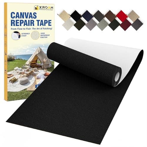 Xroam Canvas Repair Tape, 8 x 160 cm Waterproof Fabric Tape for Furniture, Self Adhesive Canvas Patches for Boat Covers, Sofas, Tents, Louge Chairs, Canopy, Awning Black
