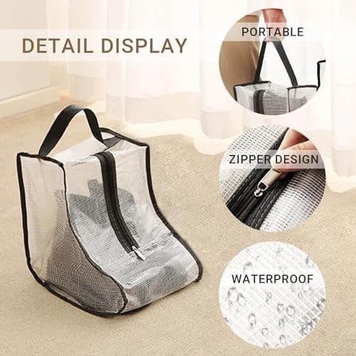 EUPSIIU 2 Pcs Women Short Boot Storage Bags, Travel Shoe Bags, Shoe Packing Organizer, Portable Proof Dust and Waterproof Shoe Storage Bag, Zippered Shoe Pouch for Hunting Hiking Fishing (Black) — view 3