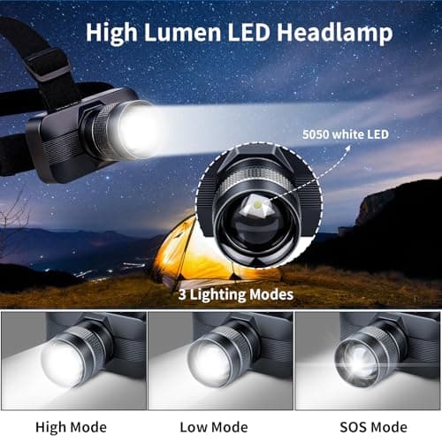 KunHe 20PACK 333LM Aluminum Alloy Headlamp 1800mAh Rechargeable 150M Long Beam IP65 Waterproof 3 Modes High Low Strobe for Outdoor Camping Construction Work Emergency — view 2