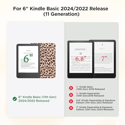Litvana Detachable Magnetic Case for 6'' Kindle 2024 and 2022 (11 Generation), Slim PU Shell Cover Case with Auto Wake/Sleep, Leopard — view 2