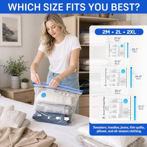 CaptainFive Vacuum Storage Bags 6-Pack (2 Jumbo + 2 Large + 2 Medium), Space Saver Sealer Vacuum Bags for Clothes, Pillows, Duvets, Bedding, Vacuum Bags for Home Organization, Moving and Storage — view 3