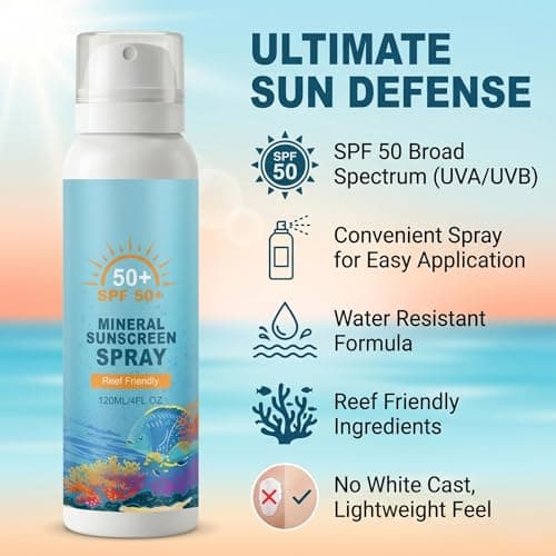 Mineral Sunscreen Spray SPF 50+ | Spray Sunscreen SPF 50, Ultra-Light Body & Face Sunscreen SPF S-pray | Broad Spectrum UVA/UVB Protection, No White Cast, Non-Greasy Hydrating Sun Cream S-pray — view 2