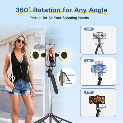 Vlogging Kit for iPhone/Android,180CM Selfie Stick Tripod for Smartphone with 2 Lights and 2 Microphone,Content Creator Starter Kit — view 5