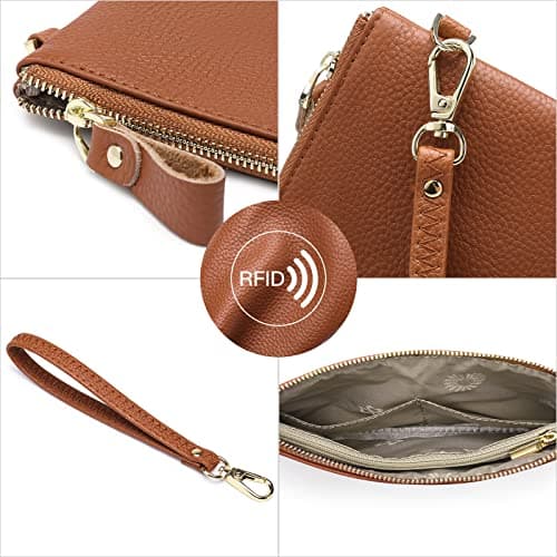 SENDEFN Wristlet Bag, RFID Blocking Clutch Bags, Genuine Leather Handbags for Women with Wrist Strap and Zip Pocket Compartment — view 2