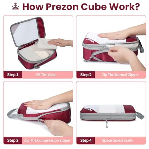 Prezon Versatile 6-Set Compression Hollow Packing Cubes, Full Open Visible Design, Space-Saving and Lightweight, Customized Cationic Material, Portable and Durable Luggage Organizer, Burgundy — view 6