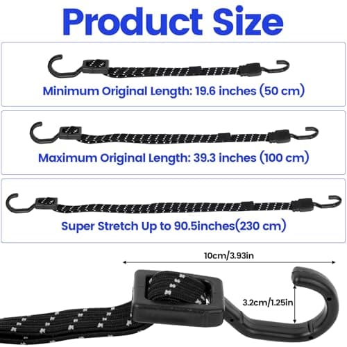 4 Pcs Bike Luggage Straps with Hooks, Elastic Bike Bungee Straps, 39.37 InchBungee Cords with Hooks, Reflective Bungee Cords and FixingsBungee Rope for Caravan Trucks RVs Roof Rack Strapss — view 2