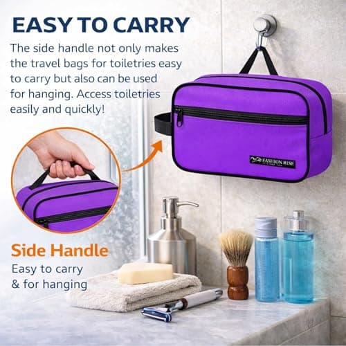 Water-Resistant Toiletry Bag for Men & Women - Lightweight Travel Wash Bag with Multiple Compartments, Compact Dopp Kit Cosmetic Organizer, Durable Nylon Shaving & Makeup Storage Case (Purple) — view 4