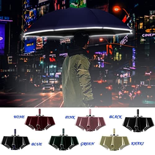 Windproof Umbrella Travel Umbrella Folding Umbrella - Compact, 10 Ribs, Automatic, Reflective Article, Strong and Portable Wind Umbrella for Men and Women (Khaki, One Size) — view 3