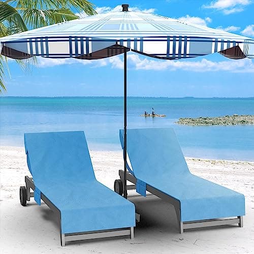 Vinsani Sun Lounger Beach Towel with Pockets, Soft & Quick Dry, Blue — view 4