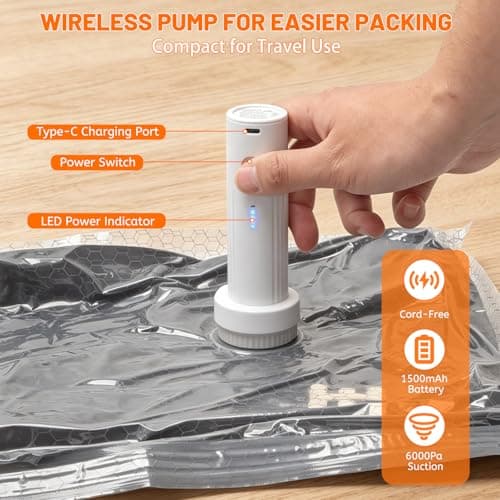 FANGCCC Vacuum Bags for Travel with Rechargeable Electric Pump, 16 Piece Suitcase Packing Set with 12 Reusable Vacuum Storage Bags, Shoe Bag, Laundry Bag and Toiletry Bag — view 2