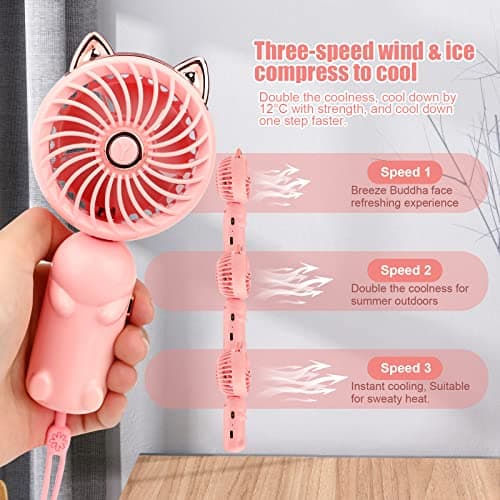 Gukasxi Mini Handheld Fan Portable Mini Hand Held Fans Foldable Small USB Fan with Rechargeable Battery, 3 Speed Personal Small Desk Fans for Office Indoor Outdoor Travel Makeup (Pink) — view 4