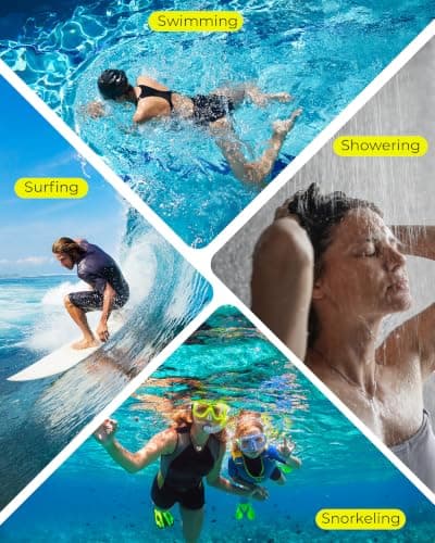 3 Pairs Swimming Earplugs Waterproof Silicone Ear Plugs for Swimming Surfing Shower Kayaking, Water Out Sound In Comfortable Reusable Ear Protection for Adults Teens with Storage Case, Black Gray Blue — view 5