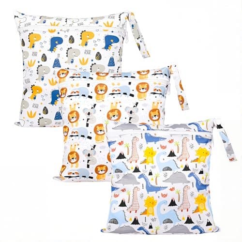 GSrenyu 3 Pcs Wet Bag Waterproof Wet Dry Bags, Reusable Nappy Bag Organiser