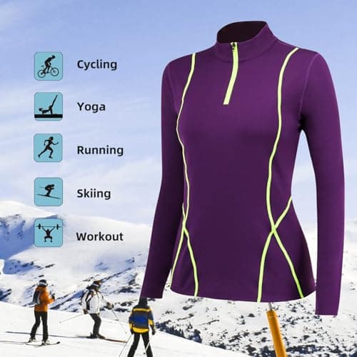 TERODACO Base Layer Women Half Zip Ski Thermal Tops 02513 Purple M — view 6