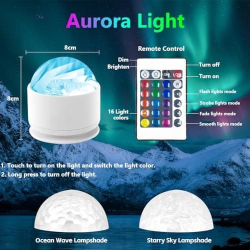 vsshe Northern Light Projector, 3 in 1 LED Starry Sky Projector, USB Powered Dimmable Polar Light Lamp with 16 Colors Lighting Effects, 4 Lighting Modes, for Bedroom Party Game Rooms — view 2