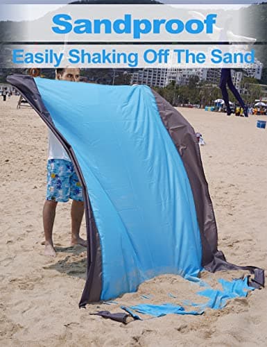 Henrycares Beach Blanket Picnic Blanket, Extra Large 250 x 200cm Sandproof Waterproof Beach Mat with 4 Stakes for 5-8 Adults, Summer Essentials Outdoor Blanket for Travel Camping Hiking Picnic (Blue) — view 4