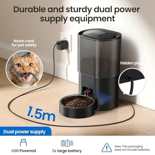 Automatic Cat Feeder and Water Dispenser, 2-in-1 Pet Feeder Automatic with Timer, 3 L Dry Food Feeder, 2.5 L Water Fountain with APP 2.4G WiFi, 1-6 Meal, Stainless Steel Bowl for Cats and Dogs — view 6