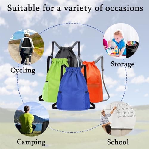 Bundle Pocket Drawstring Bag Waterproof Sports Fitness Neutral Men Women Diamond lattice Simple Lightweight Large Capacity Backpack for Sports, School, Gym, Travel and Various Activities(Blue) — view 6