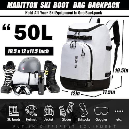 MARITTON Ski Boot Bag - Travel Backpack for Snowboard & Ski Boots, Helmet, Goggles, Gloves, Accessories. (White) — view 2