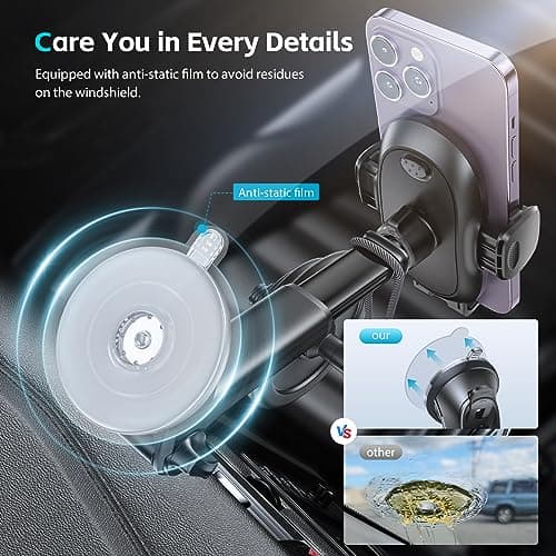 APPS2Car Car Phone Holder, Dashboard Windscreen Sturdy Suction Cup Mount, 360° Universal Holder forCompatible 4.7-6.8“ iPhone12/11/Pro, Samsung S21 and More (Suction + Hook Vent) — view 2