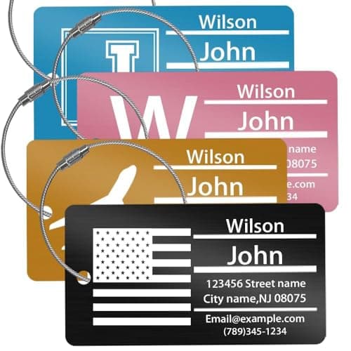 Custom Laser Engraved Metal Luggage Tag for Men Women Horizontal 3.5x2