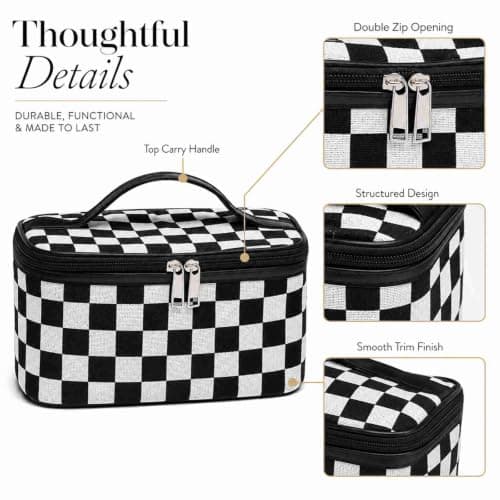 Travel Make Up Bag, Black and White Chequered Vanity Case, 1-Piece — view 5