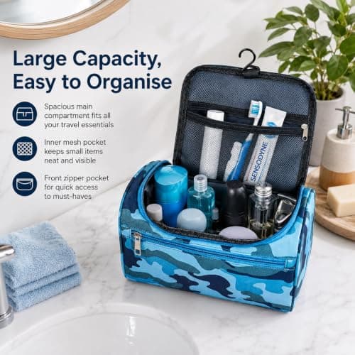 Boys Wash Bag with Camouflage Design Waterproof Travel Toiletry Hanging — view 5