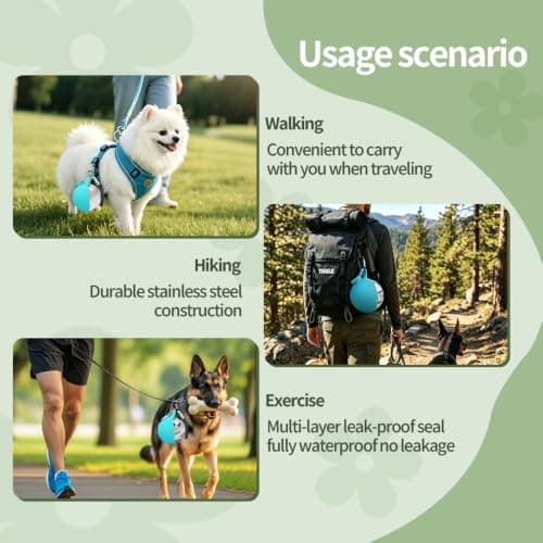 LMFERVER Portable Dog Water Bottle, Leak Proof Pet Water Dispenser, 285ml Reusable Travel Water Bowl with Lanyard For Walking, Hiking & Travel (Blue) — view 5