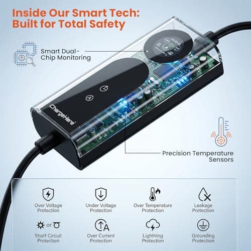 ChargeHere 8M Portable EV Charger Type 2 with UK 3 Pin Plug, Electric Car Granny Charger for Home Charging, Adjustable 6A/8A/10A/13A, LCD Display, 1–10H Delay Timer, IP67 Waterproof for EVs & PHEVs — view 3