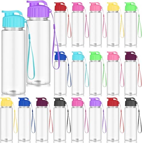 20 Pack Plastic Water Bottles Bulk, 500ml Sports Drink Bottles for Kids