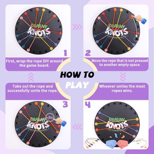 Starnearby Brainy Knots Game, Twisted Rope Challenge Puzzle Game, 2 to 4 Players Logic Strategy Untangling Board Game for Kids & Adults, Family Travel Party Games — view 4