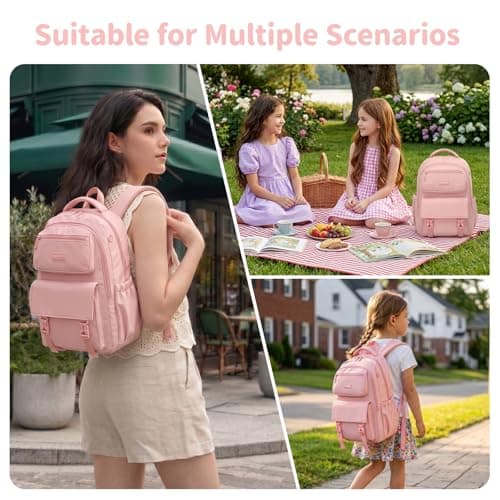 SUN EIGHT School Backpack with Double Compartments for Girls, 18 Inch Laptop Backpack for Teens Secondary School, Waterproof Casual Travel Daypack College Women Bookbag — view 6