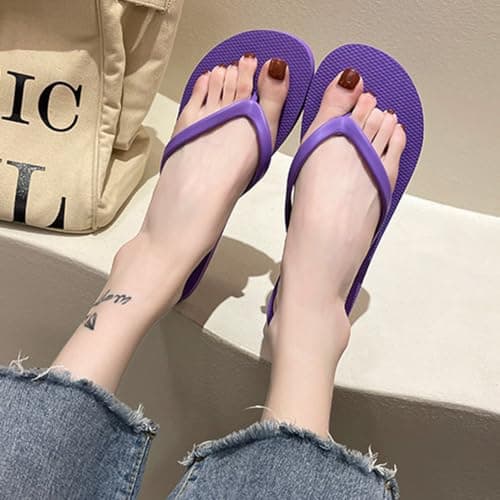 Slim Flip Flops for Women, Ladies Slippers Flat Sandals, Lightweight Basic Thongs Rubber Slides Slip-on Summer Shoes (Purple, Adult, Women, 6, Numeric Range, UK Footwear Size System, 7, Medium) — view 5