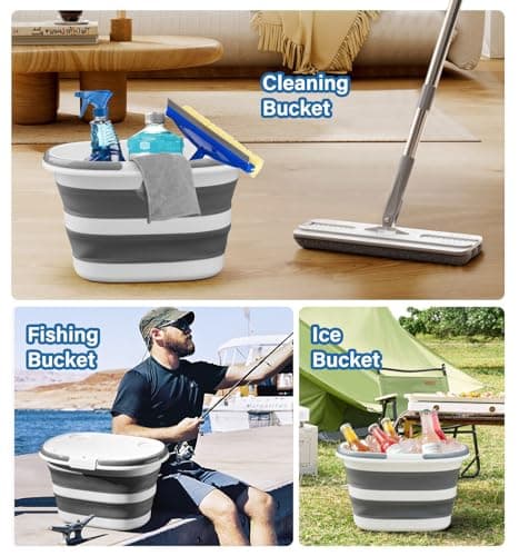 Lesipee Upgraded Collapsible Mop Bucket 16L with Multi-Functional Lid, 4-in-1 Foldable Silicone Tub, Portable Table Surface, Floor Stand & Device Holder, Space Saving for Camping, Home & Outdoor — view 6